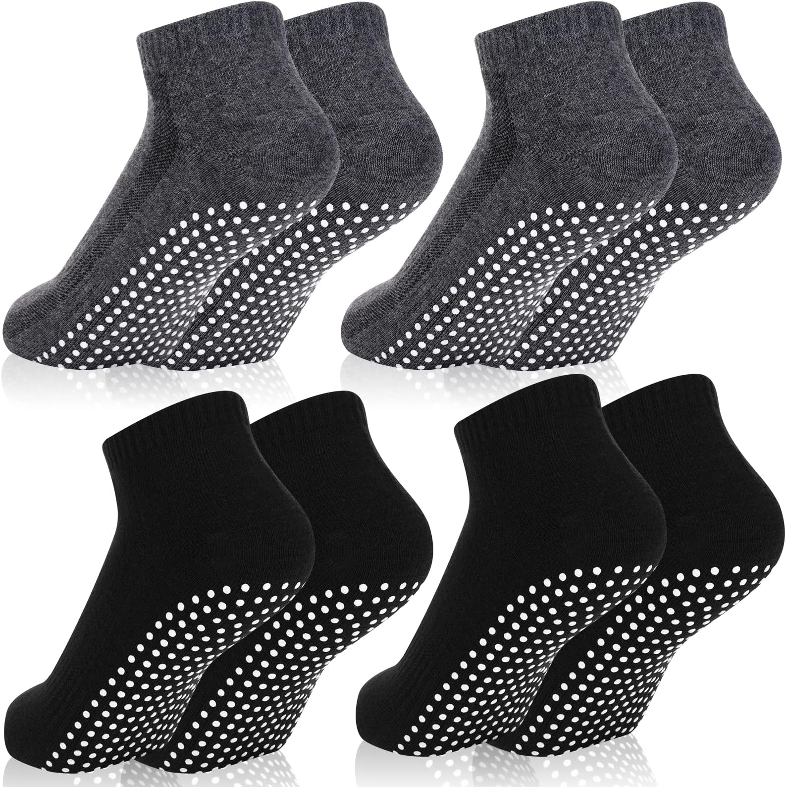 4 Pairs Non Slip Yoga Socks with Grips for Women Men Pilates Grippy Socks Cotton Barre Hospital Home