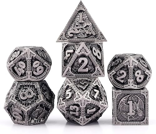 Miniatura 8 de PJOY Juego de dados de metal DND con diseño de dragón de cobre antiguo que respira fuego dados poliédricos DD con funda de dados para juegos de rol