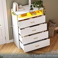 Vista 5 de AOGLLATI Cómoda blanca para dormitorio con diseño de columna, cómoda de 4 cajones con estación de carga, cómoda moderna led alta para dormitorio
