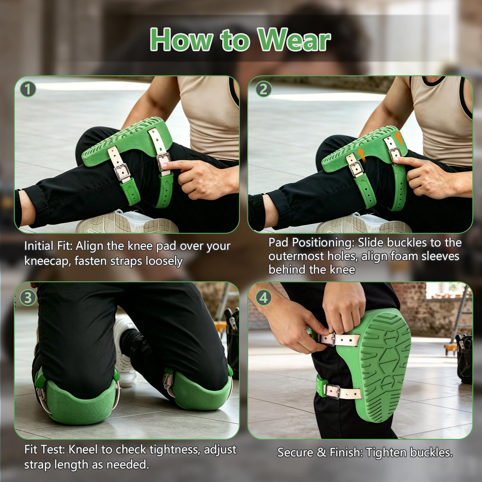 Rodilleras para el trabajo, protectores de rodillas para techos con mangas de espuma suave, parte inferior antideslizante, correa de cuero, resistente a impactos y abrasión, almohadillas de rodillas