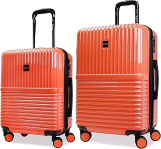 Dejuno Tonal Lightweight Polycarbonate Hardside Expandable Spinner Luggage Suitcase with TSA Lock, Coral, 2-Piece Set(20in,24in)