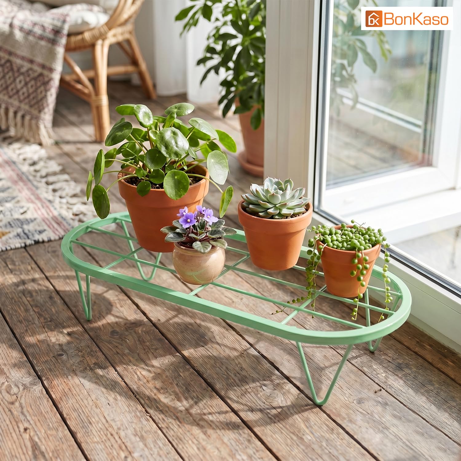 BonKaso Metal Plant Stands - 2 Heavy Duty Stadium Planters -9