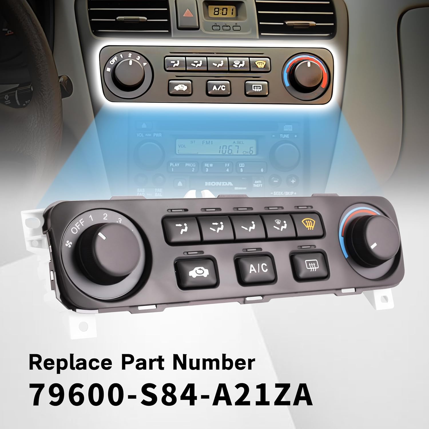 HAVC Heater Control Module Panel Compatible with Honda Accord 1999-2002 Compatible with Honda Odyssey 1999-2004 Replaces 79600-S84-A01ZA 79600-S84-A21ZA 79600-S0X-A01ZA (2001-2002 Accord)