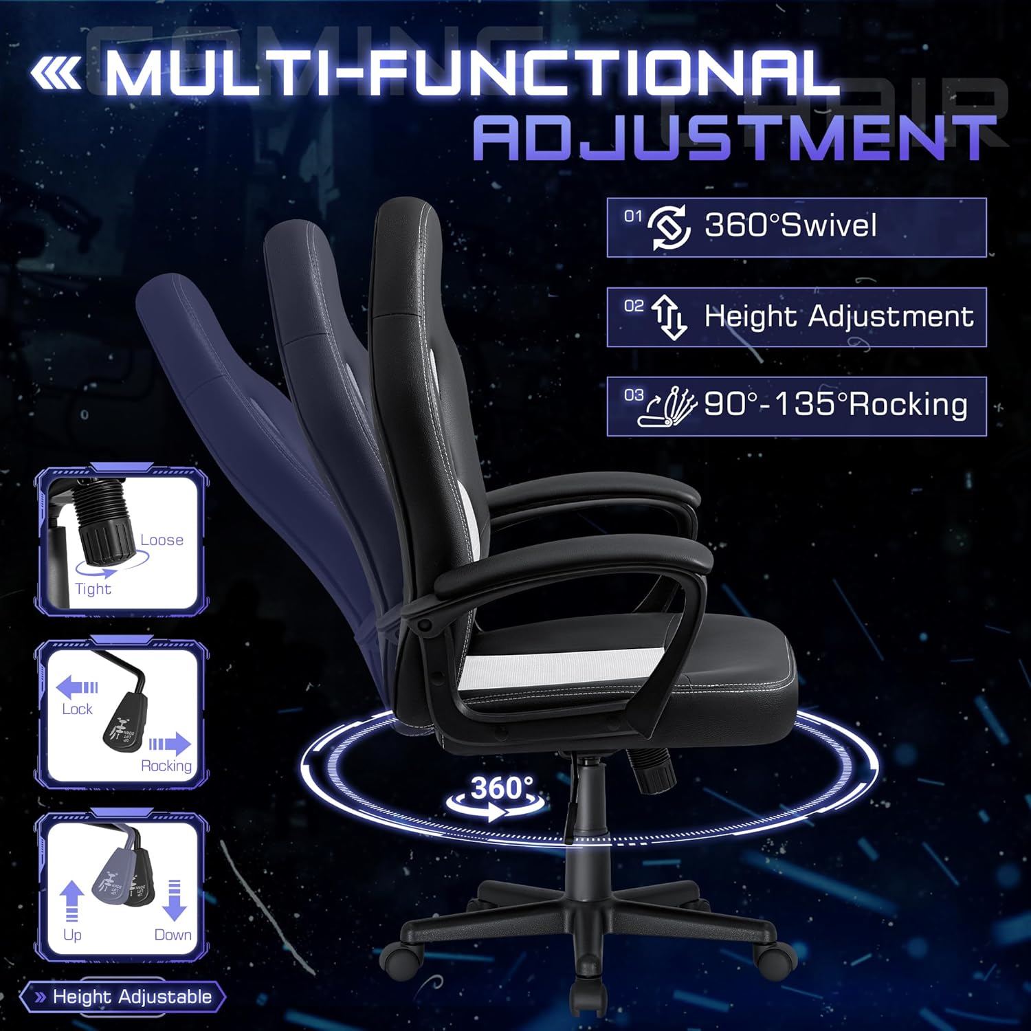 Office Gaming Chair Leather Computer Chairs High Back Ergonomic Adjustable Racing Game Desk Chair Executive Conference Chair (White)