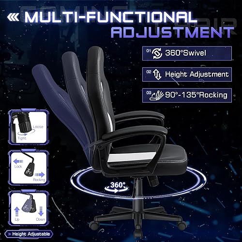 Miniatura 4 de Silla ejecutiva de piel para oficina, sala de conferencias o videojuegos con respaldo alto, ergonómica, ajustable., Blanco