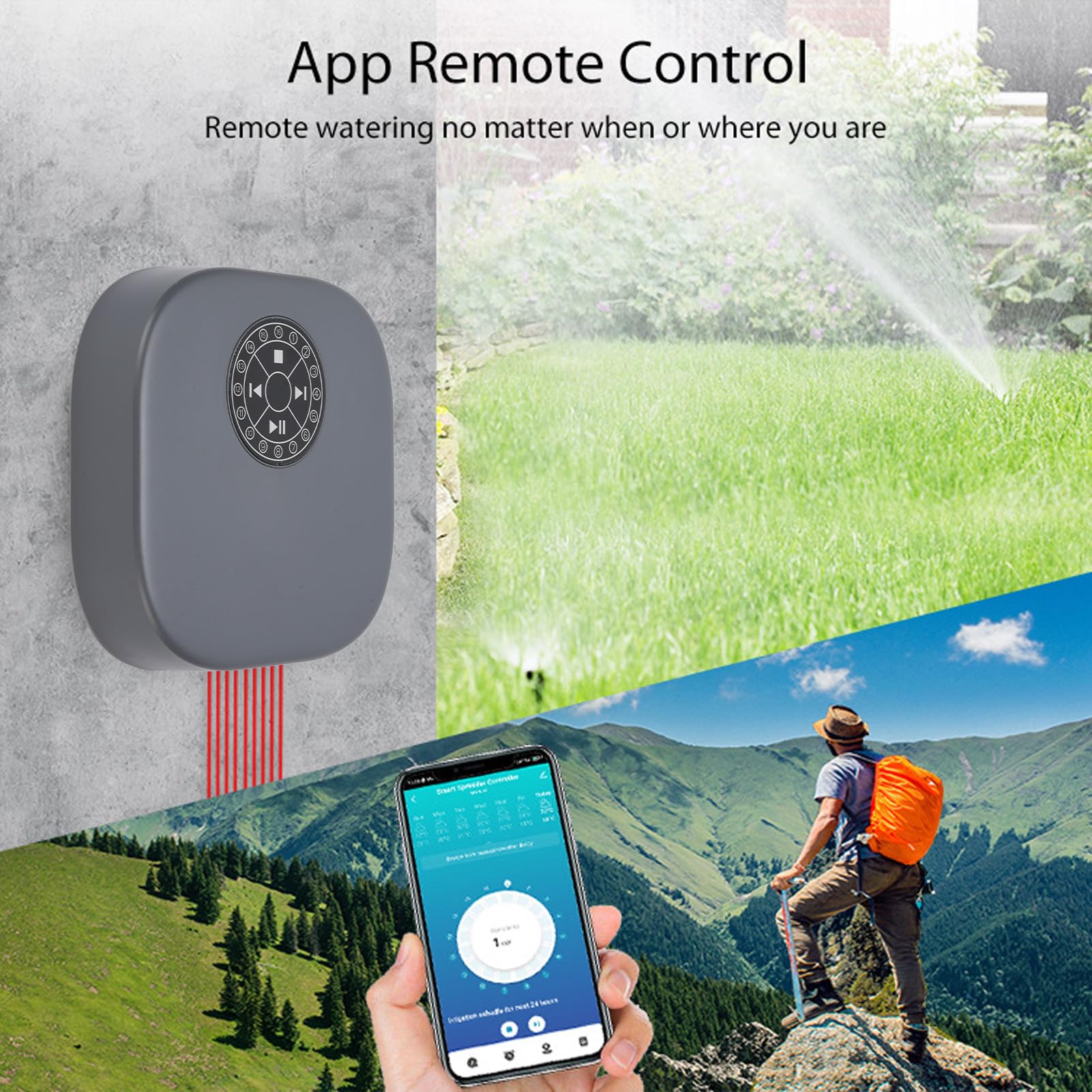 Zerodis Timer Nawadniania WiFi, Inteligentny Sterownik Zraszaczy z Opóźnieniem Deszczowym do Systemu Nawadniania Trawnika Ogrodowego, 16-strefowy Ekran Dotykowy Bluetooth (Wtyczka UE 220 V)