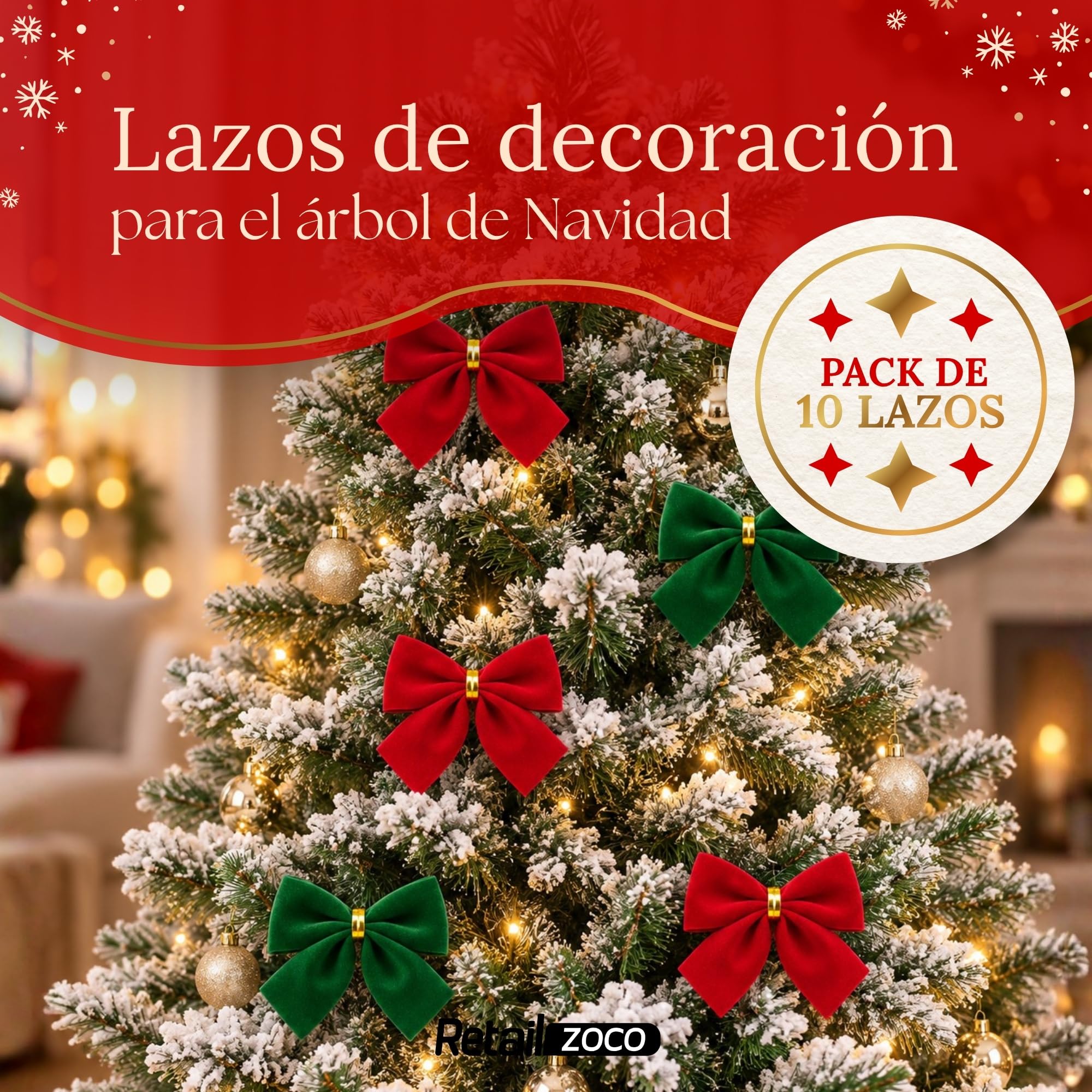 10 Lazos para arbol de navidad, Decoración Navideña, r - imagen 2