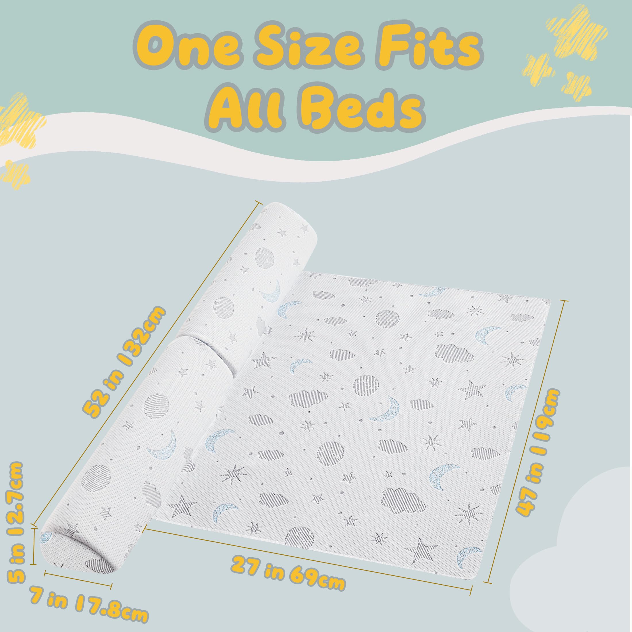 Sponda Letto per Bambini - Barriera in Schiuma dal Design Unico a Semi-Goccia con Grip Antiscivolo, Rivestimento Traspirante, Impermeabile e Lavabile, Salvaspazio, per Bambini e Anziani