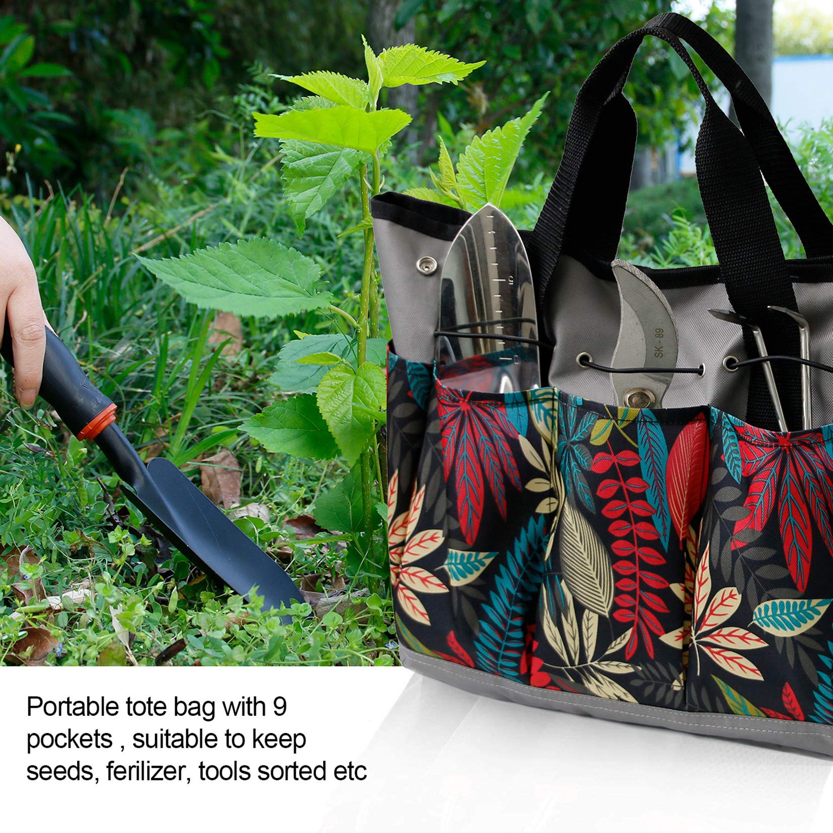 Lyirfan Sac à Outils Jardin 8 Poches - Tissu Oxford 600D, 34x17x30cm, Motif Floral