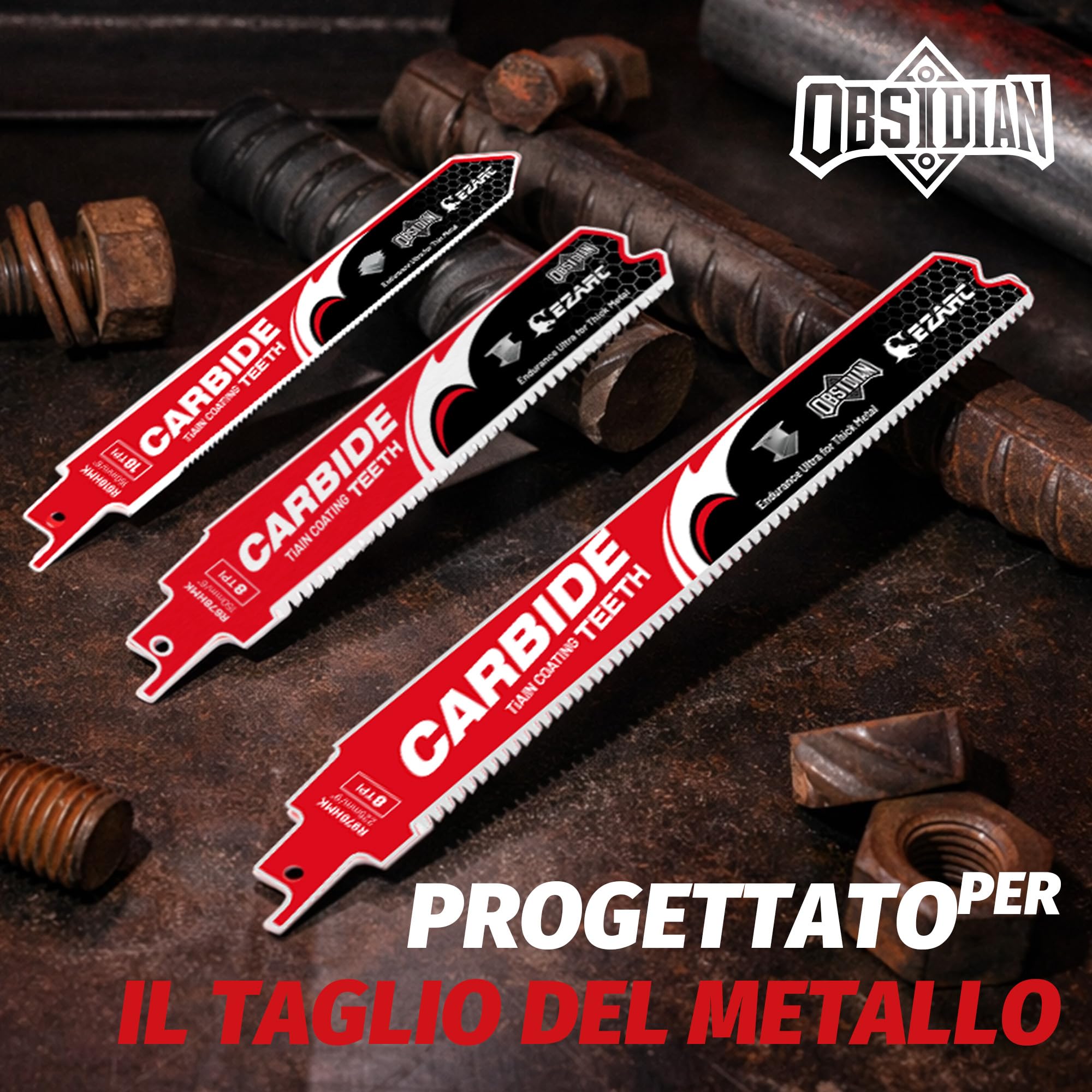 EZARC Lama per sega alternativa in carburo di ossidiana (Pro) R678HMK 8TPI Endurance Ultra per metalli spessi, ghisa, acciaio legato, 225mm, confezione da 3