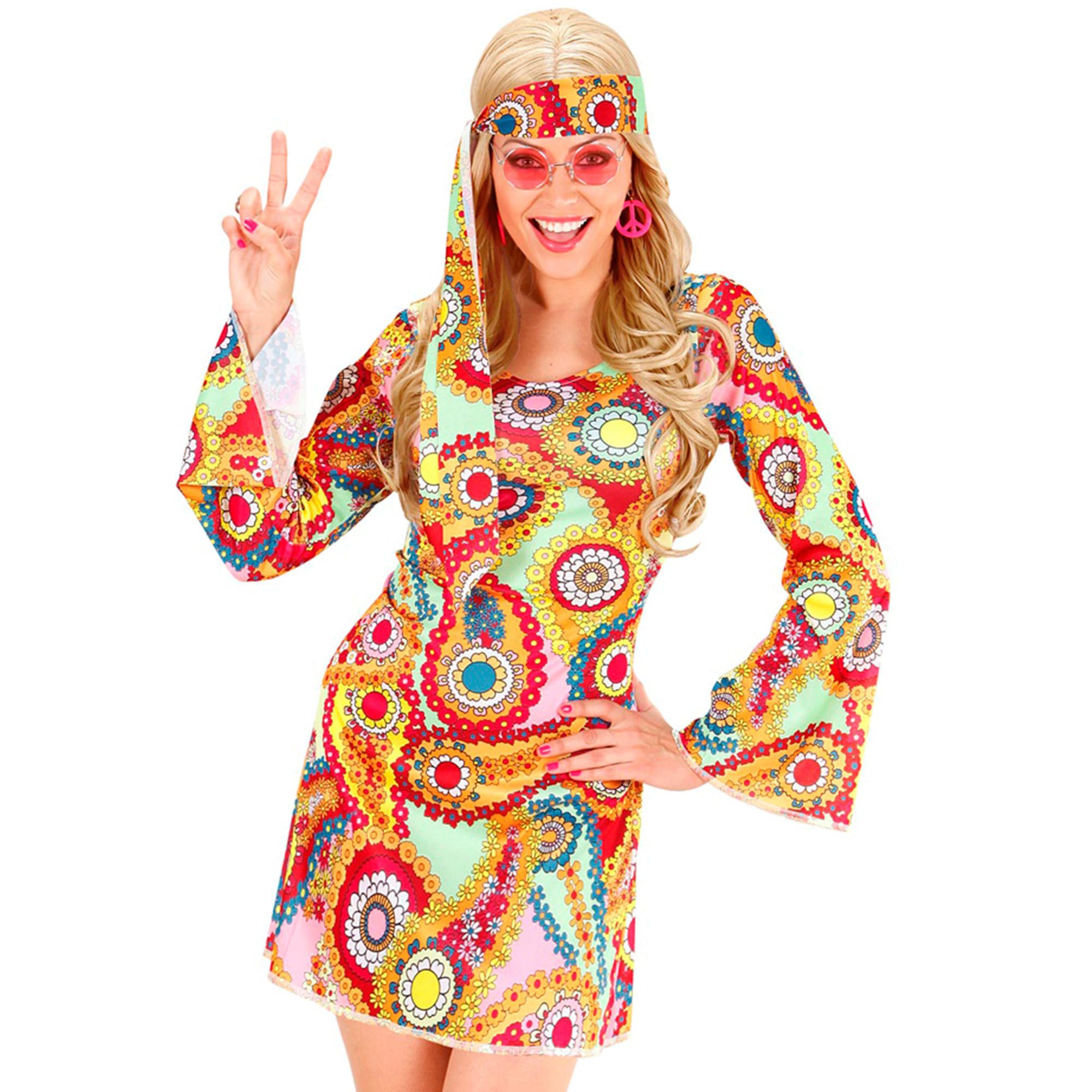 W WIDMANN MILANO Party Fashion - Kostüm Hippie Girl, Kleid, Flower Power, Reggae, Festival, Faschingskostüme, Mottoparty