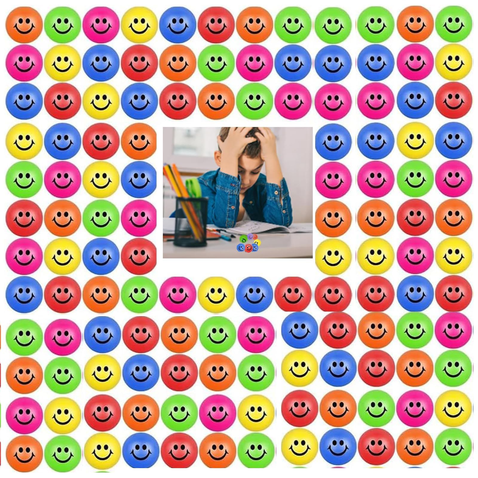 108 Stück Stressbälle Squeeze Ball, Lächeln Gesicht Stressbälle, Mini Stressabbau Bälle Spielzeug für Angst Abbauen Beruhigung Kinder Erwachsene,6cm Schaumstoffball, Antistressball
