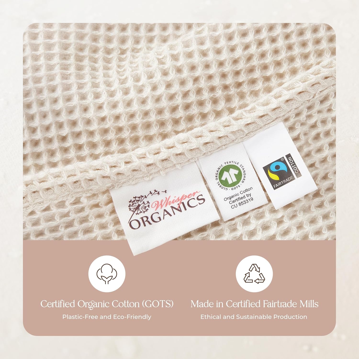 100% Organic Cotton Blanket - Soft Breathable Cotton Waffle Blanket King Size for All Seasons - Luxury 320GSM Cozy Warm Lightweight 100% Cotton Fairtrade Certified (108x90, Natural) - Image 7