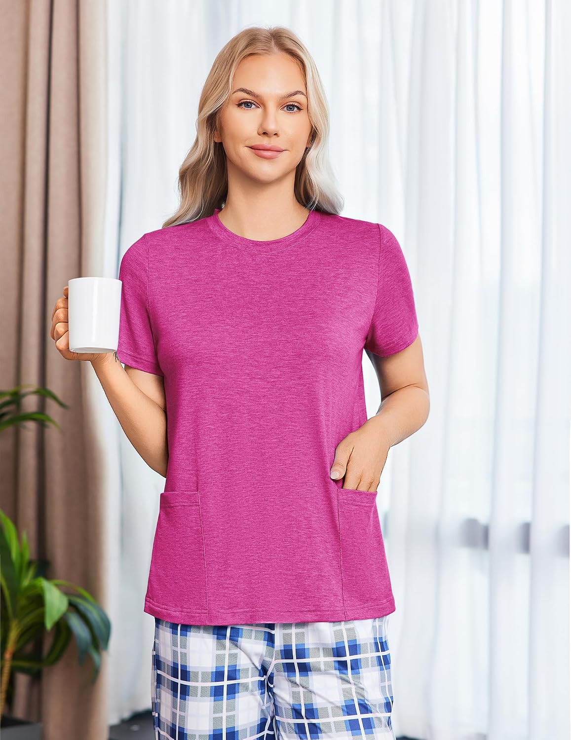 Deyeek Post Surgery Shirts for Women Tear Away Snap Open Back Top Hospital Shirts Short Sleeve Adaptive Clothing with Pockets