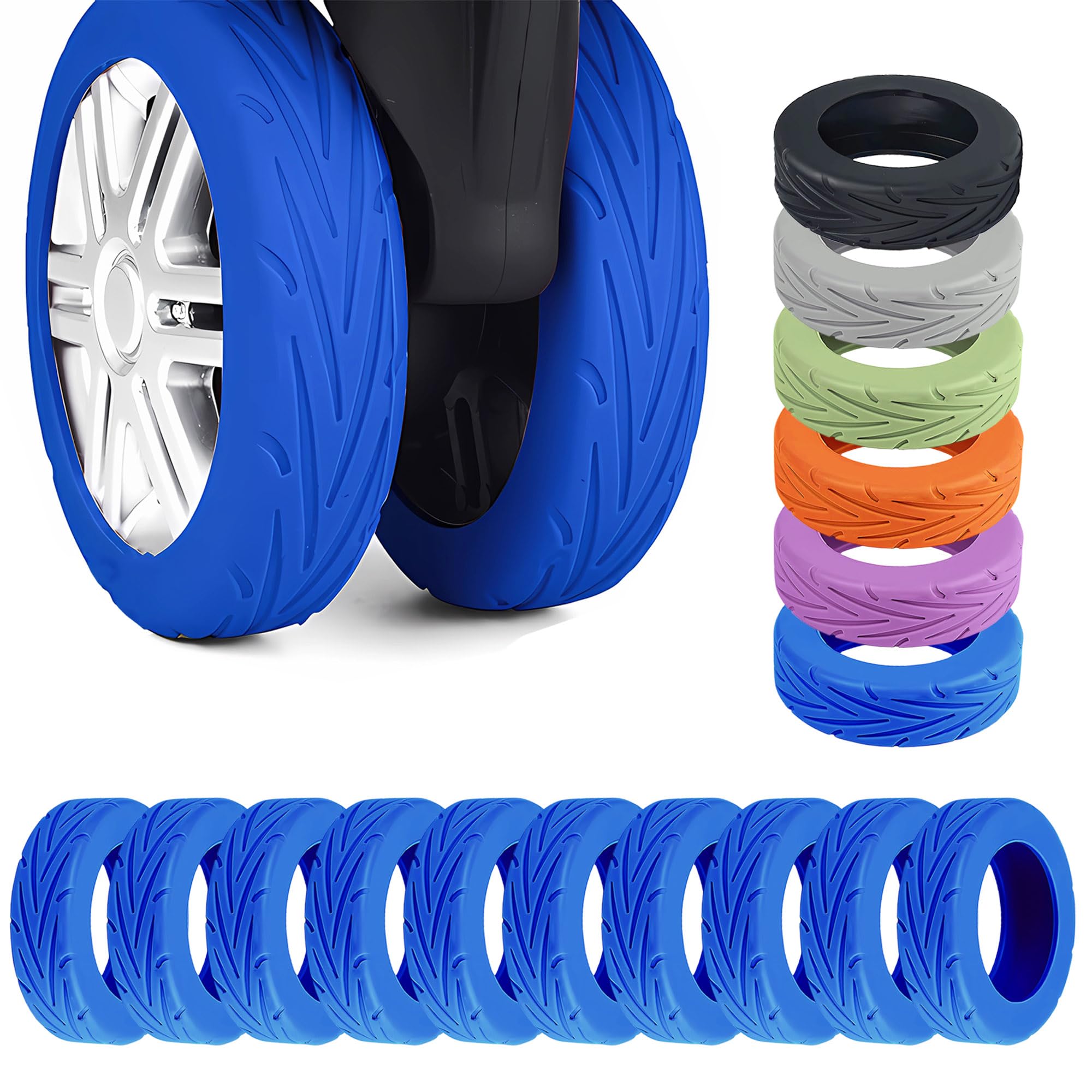 10 Pcs Luggage Wheel Covers for Suitcase, 8+2 Bonus Spares Anti-Noise Silicone Spinner Wheel Protectors, Fits 2-2.4 Inch Double Wheels, Wear-Resistant Quiet Travel Accessories (Blue)
