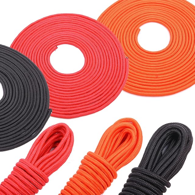 Hjyokuso 3 Pack Soft Cotton Rope, Multipurpose Durable Long Rope Craft Colored Rope, 98 Feet/30M 8mm Soft Twisted Cotton Knot Tying Rope Cord, Utility Braided Cotton Rope (Black+Red +Yellow)
