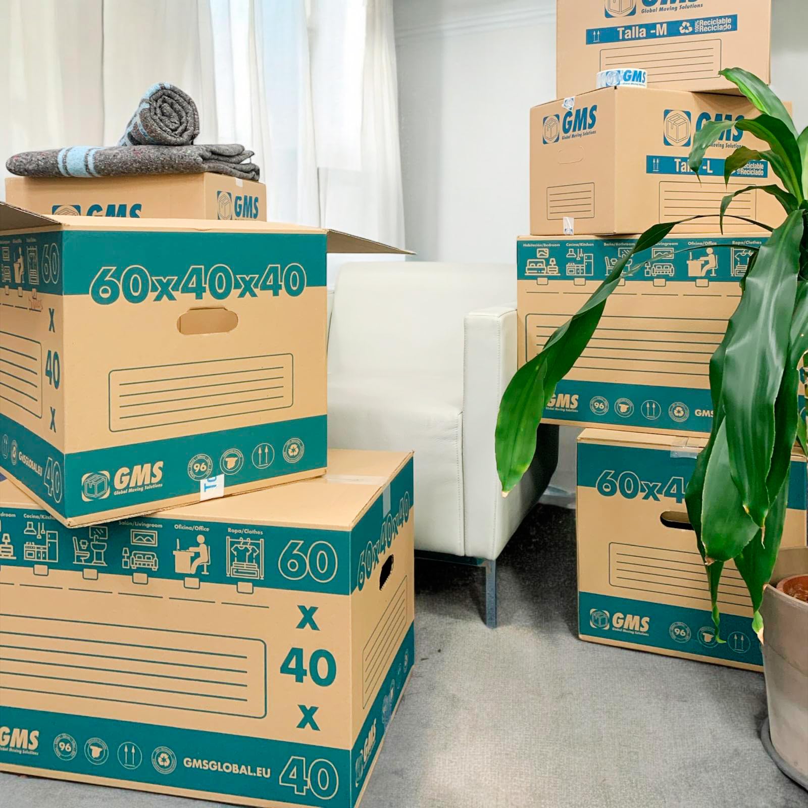 10 Cajas de Cartón Mudanza 60x40x40cm 96 Litros + Burbuja 6x0,6m. Ultra resistentes. Mudanzas y Almacenaje con Asas. Cartón (10 Cajas 60x40x40cm + Burbuja)