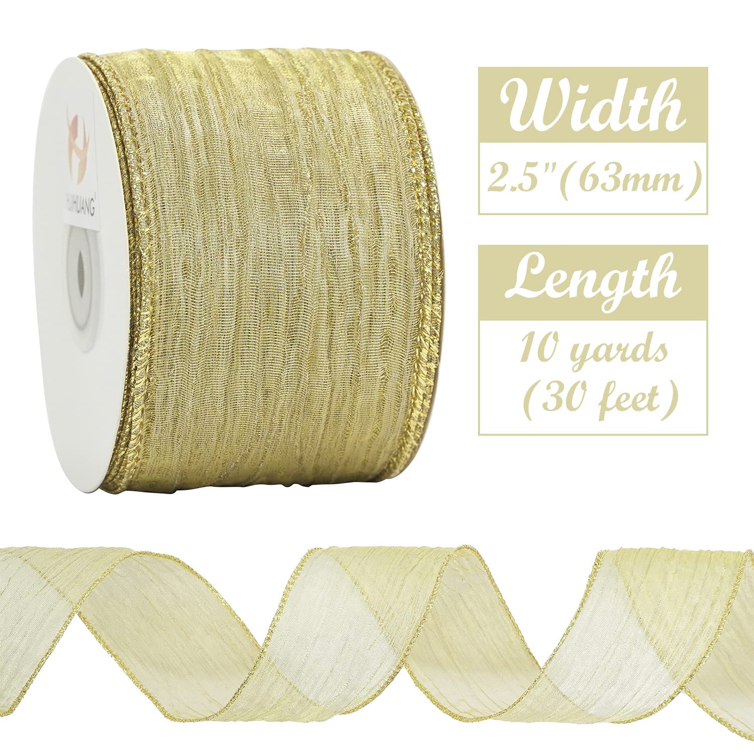 Snapklik.com : Gold Wired Ribbon Crinkle Wire Edge Ribbon 2-1/2 Inch ...