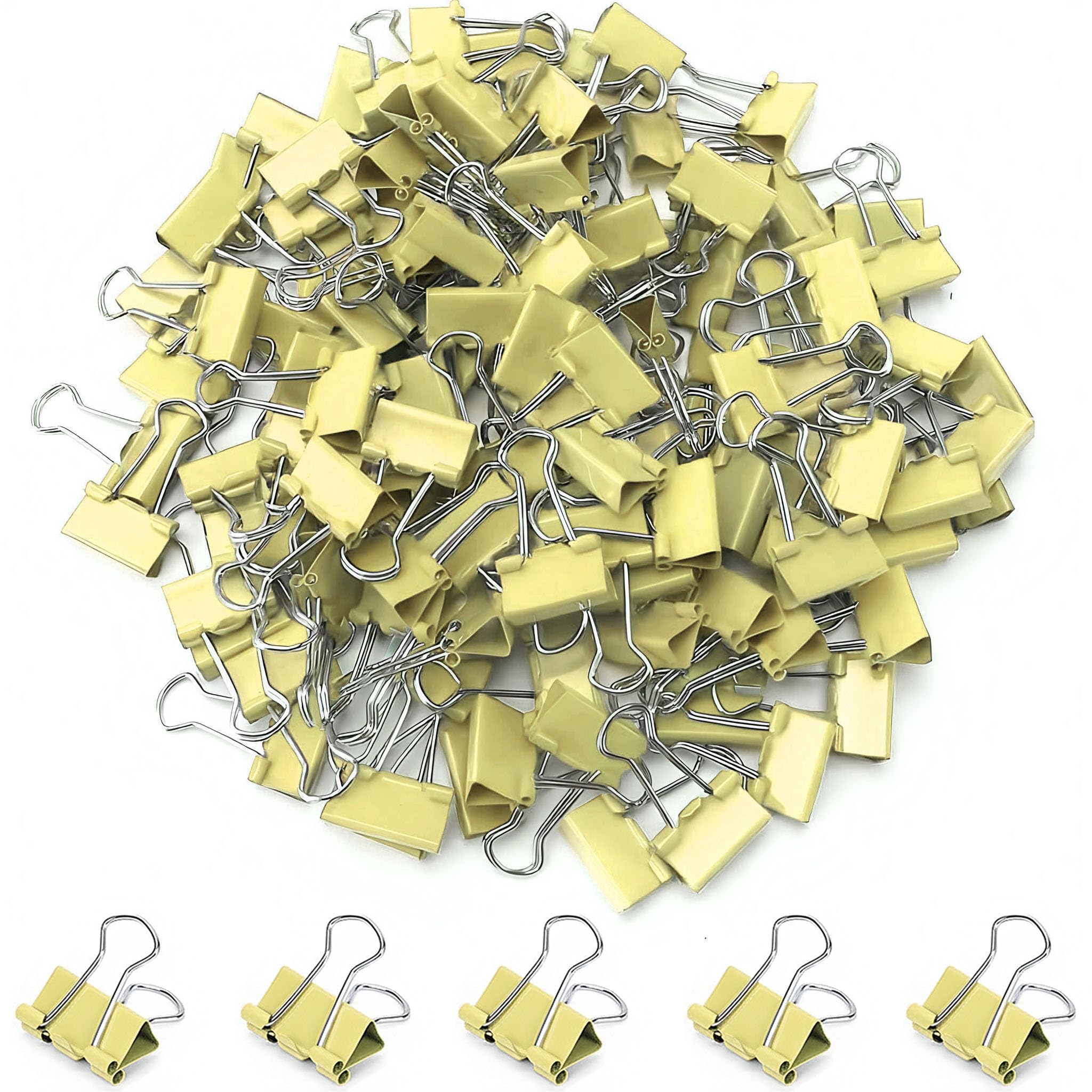 100 Pack Mini Yellow Binder Clips 5/8 Inch (15 mm), Colored Little Paper Clamps, Small Tiny Micro Size Paper Clips for Office Home School Business 0.6"