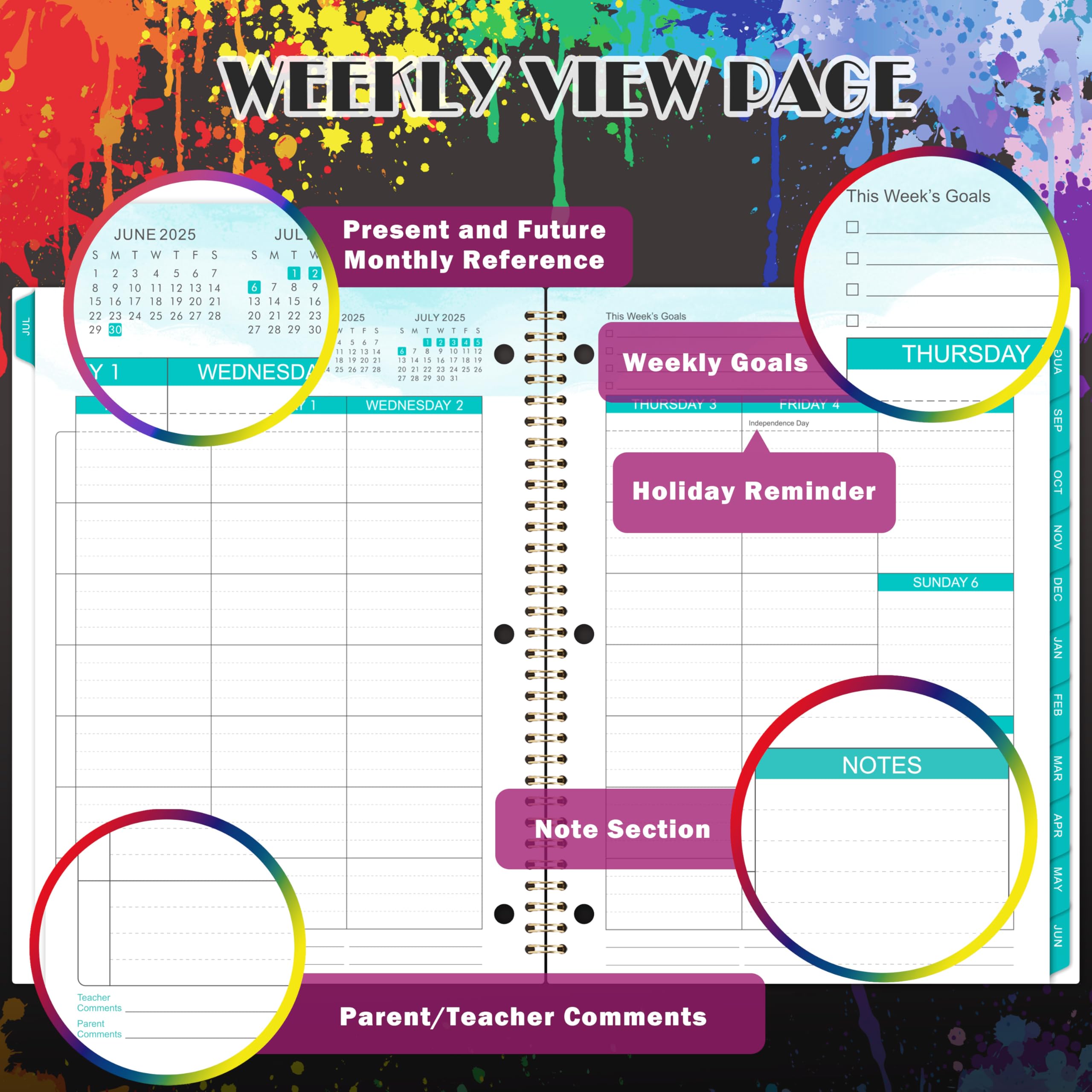 Student Planner 2025-2026 - Academic Organizer July 2025 - June 2026, 9" x 11", School Planner With Stickers, 12 Monthly Tabs - Perfect for School Year - Image 4
