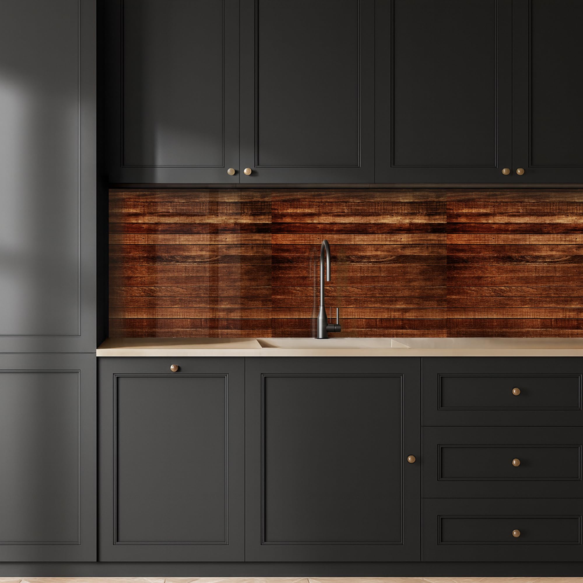 KitchenYeah© Antisalpicaduras Cocina 60x200 cm Adhesivo Salpicadero Protector Salpicaduras Fregadero Madera Dura - Robusto - Patrones
