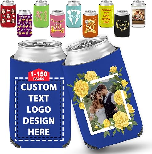 Hasta 150 fundas personalizadas para latas de cerveza, fundas personalizadas para latas a granel con logotipo de foto, soporte para botellas de