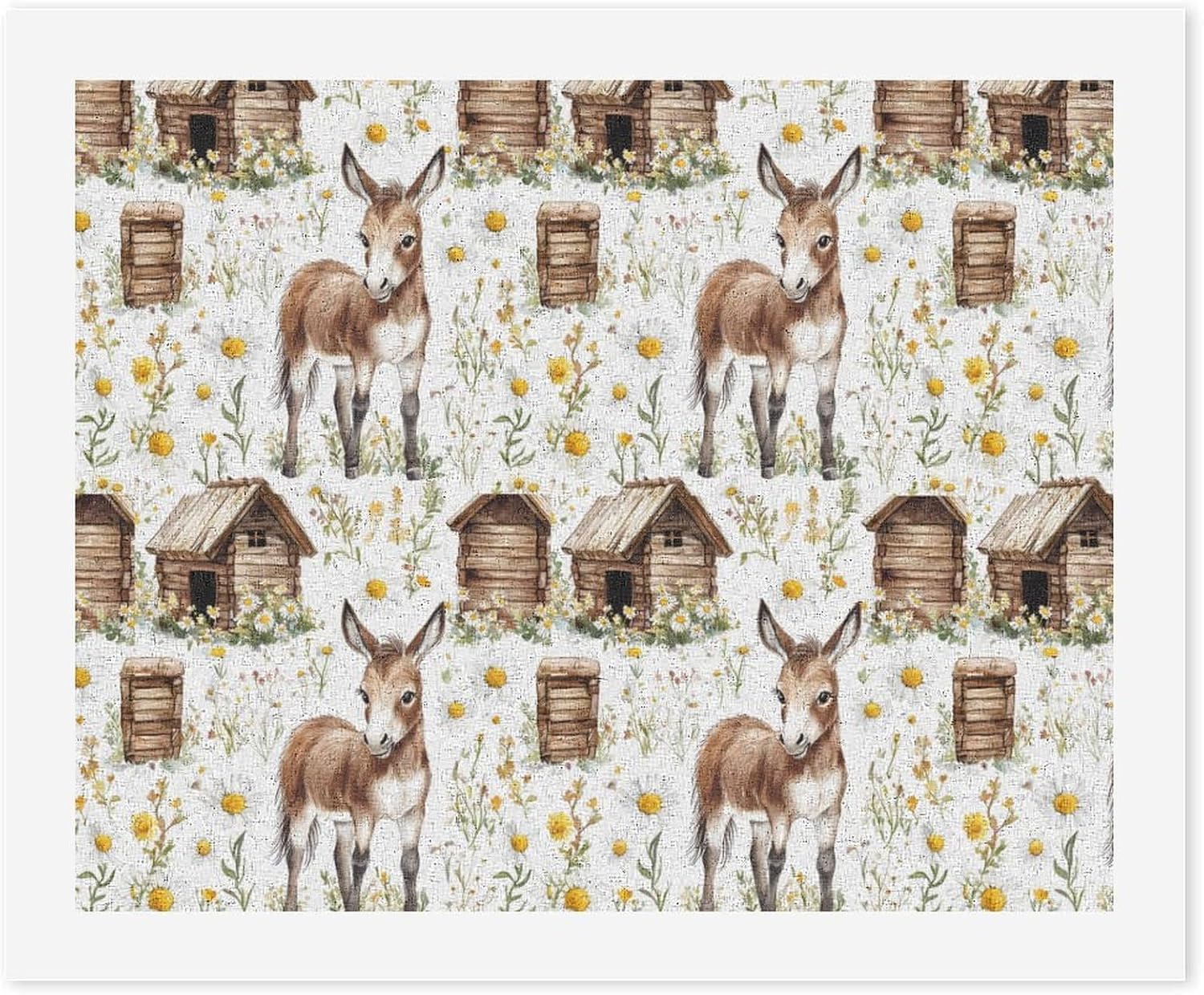 Cute Donkey Watercolor Funny Digital Oil Painting Horizontal DIY Printed Artwork by Number Kits Decor Gifts for Adults