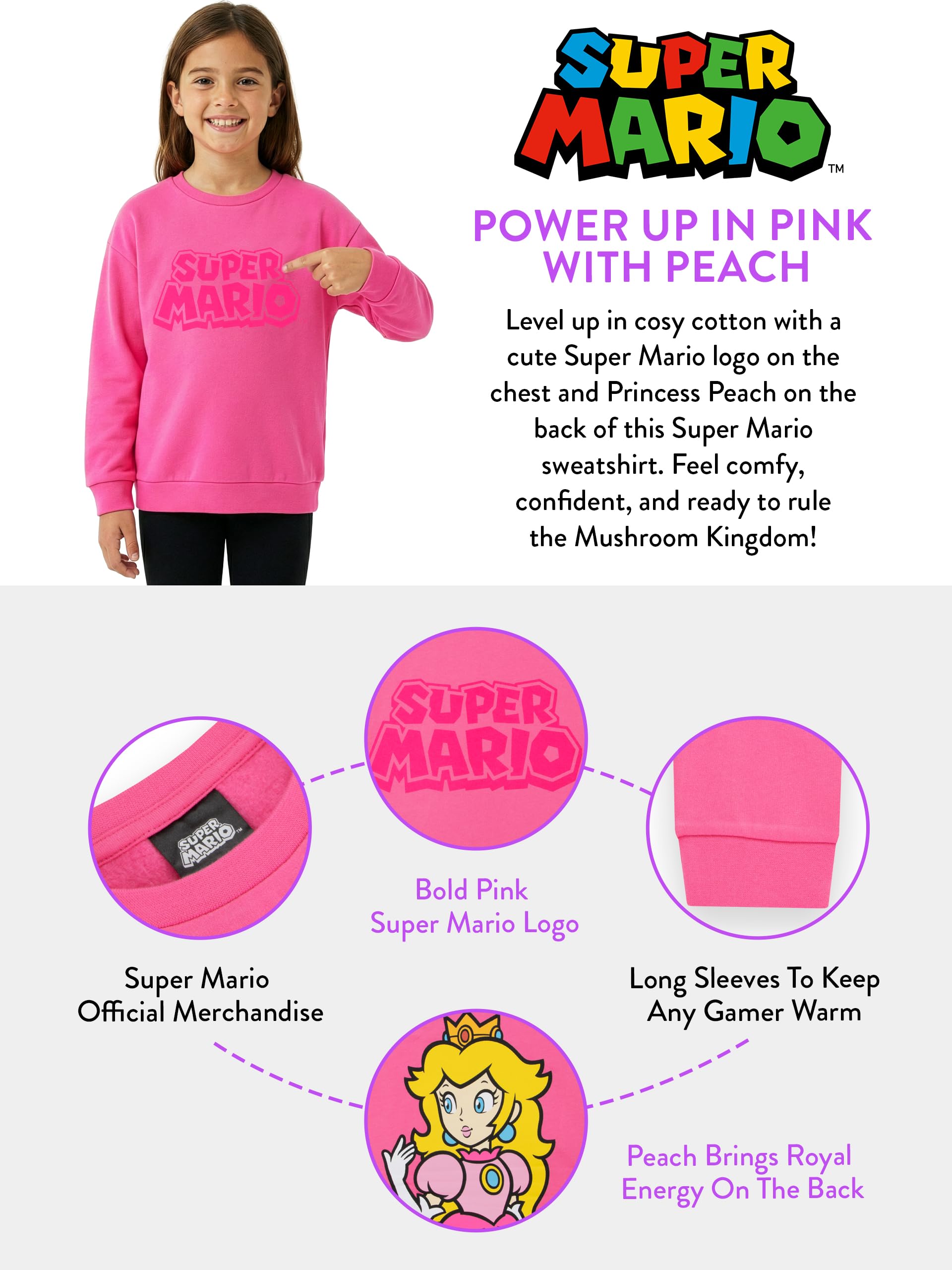 Super Mario Sweatshirt Fille, Pull Fille Princesse Peach, Sweatshirt Enfant Coton - 5