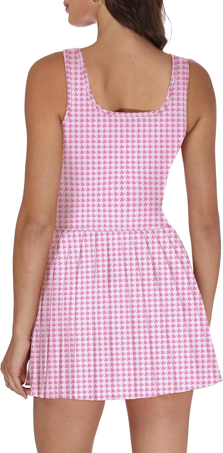 Athletic Dress for Women Built in Shorts U Neck Womens Tennis Dress Pleated with Pockets Sleeveless Golf Clothes