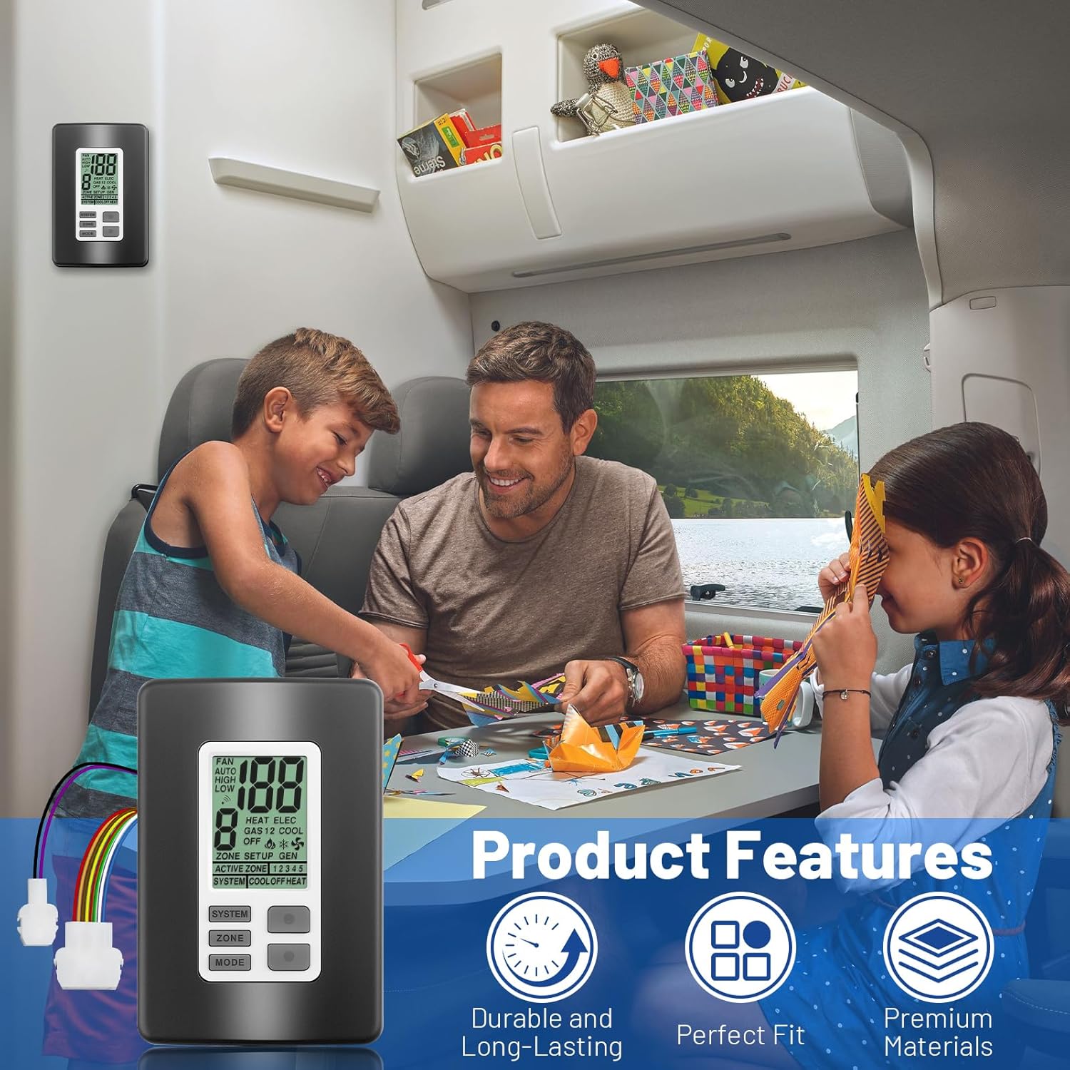 9330A3341 Digital Thermostat Compatible with Coleman Mach 9-Series Multiple Zone RV Digital Thermostat Hot/Cool Temperature Control Wall Mount RV Comfort ZC Thermostat for RV Black