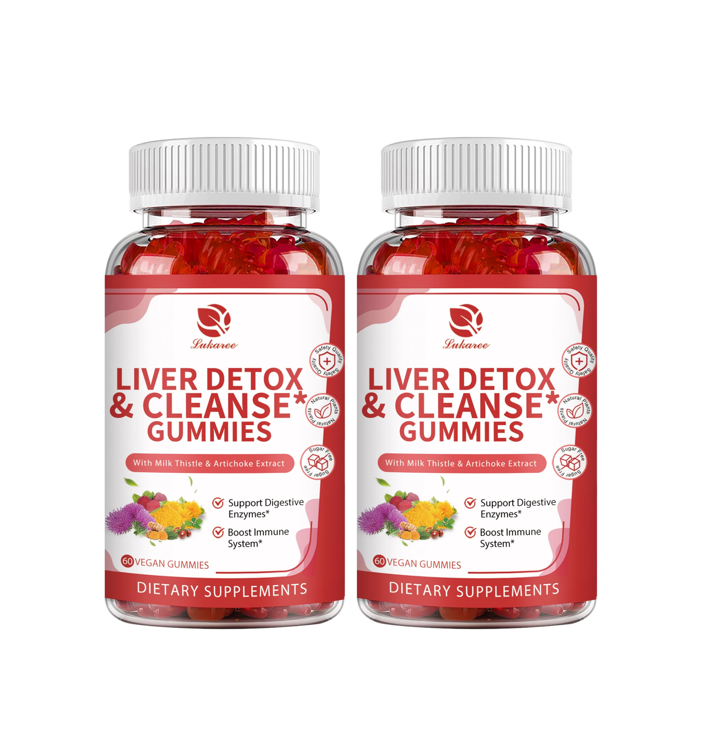 Lukaree Liver Cleanse Detox & Repair Gummies - Milk Thistle, Dandelion, Artichoke Extract & Elderberry - No Sugar, Raspberry Flavor - 120 CountCarbonfree Certified