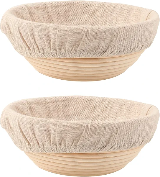 DOYOLLA Bread Proofing Baskets Set of 2 8.5 inch Round Dough Proofing Bowls w/Liners Perfect for Home Sourdough Bakers Baking