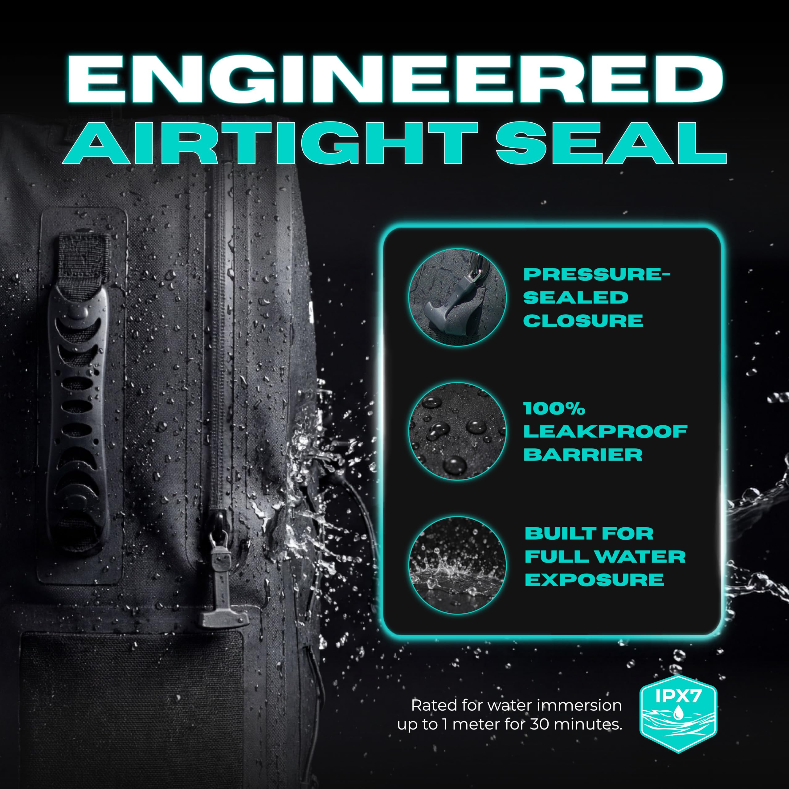 DRENCH Sac à dos 100 % étanche 25 L | Sac étanche IPX8 entièrement submersible avec joint hermétique | Sac à dos de voyage flottant pour ordinateur portable de 16" | Système de boucle pour la pêche