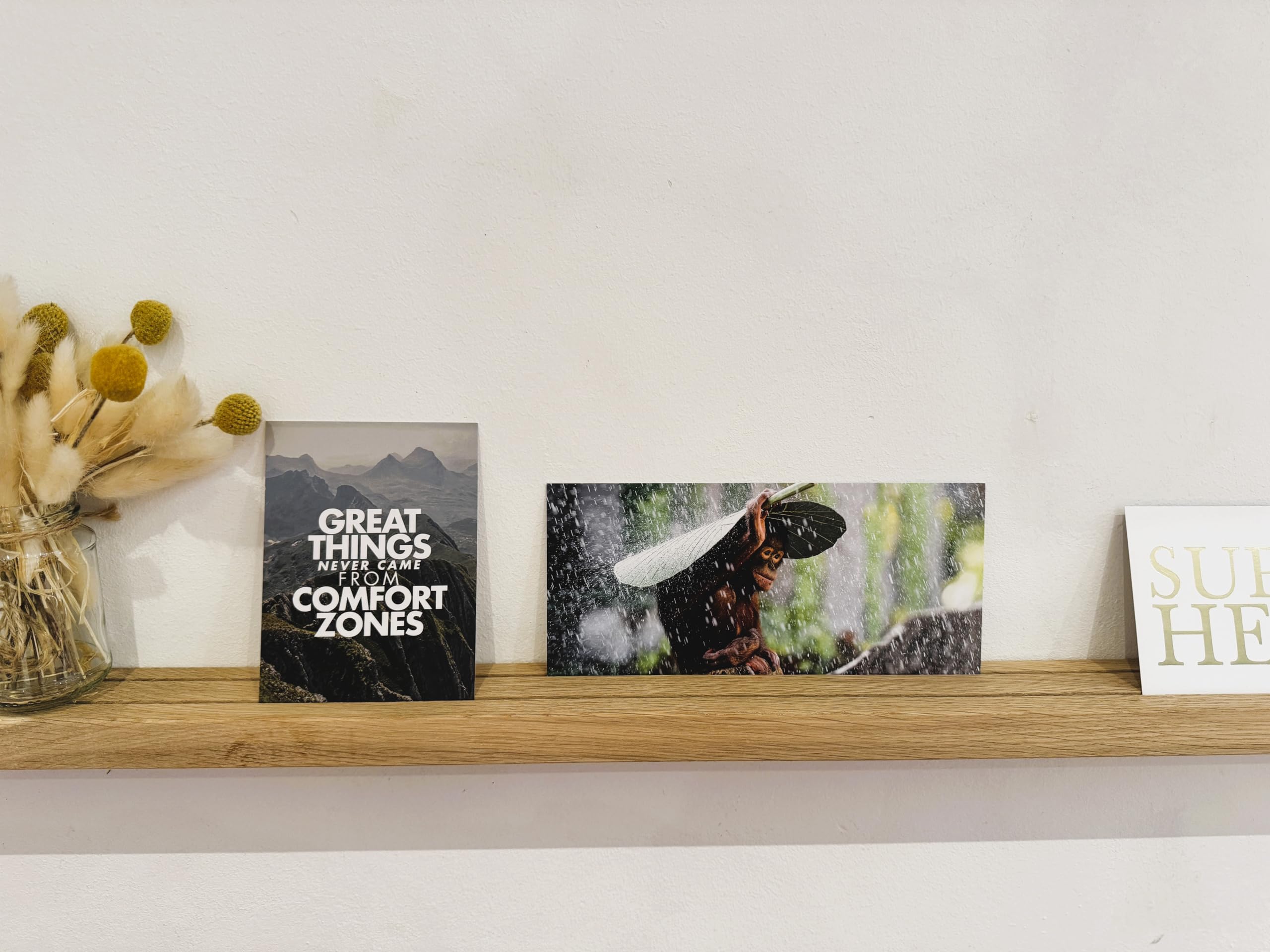 Eichenleiste für Fotos und Bilder, Ideal für Postkarten mit doppelter Nut, Bilderleiste aus naturbelassenen Eichenholz, Fotoleiste als Regal (60 cm)