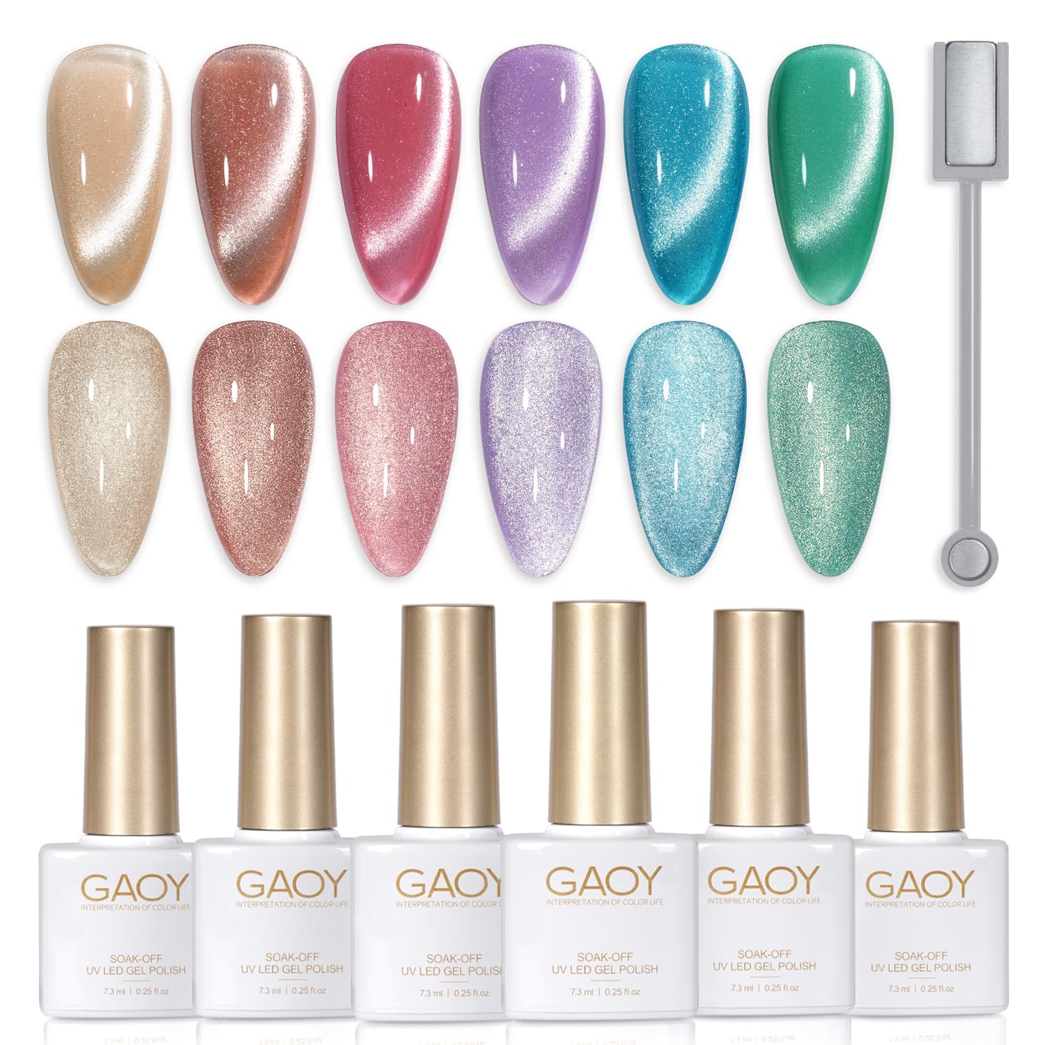 GAOY Glitzerndes Katzenaugen-Gel-Nagellack-Set, holografisches Katzenaugen-Magnet, Salongel-Maniküre und Nagelkunst zu Hause