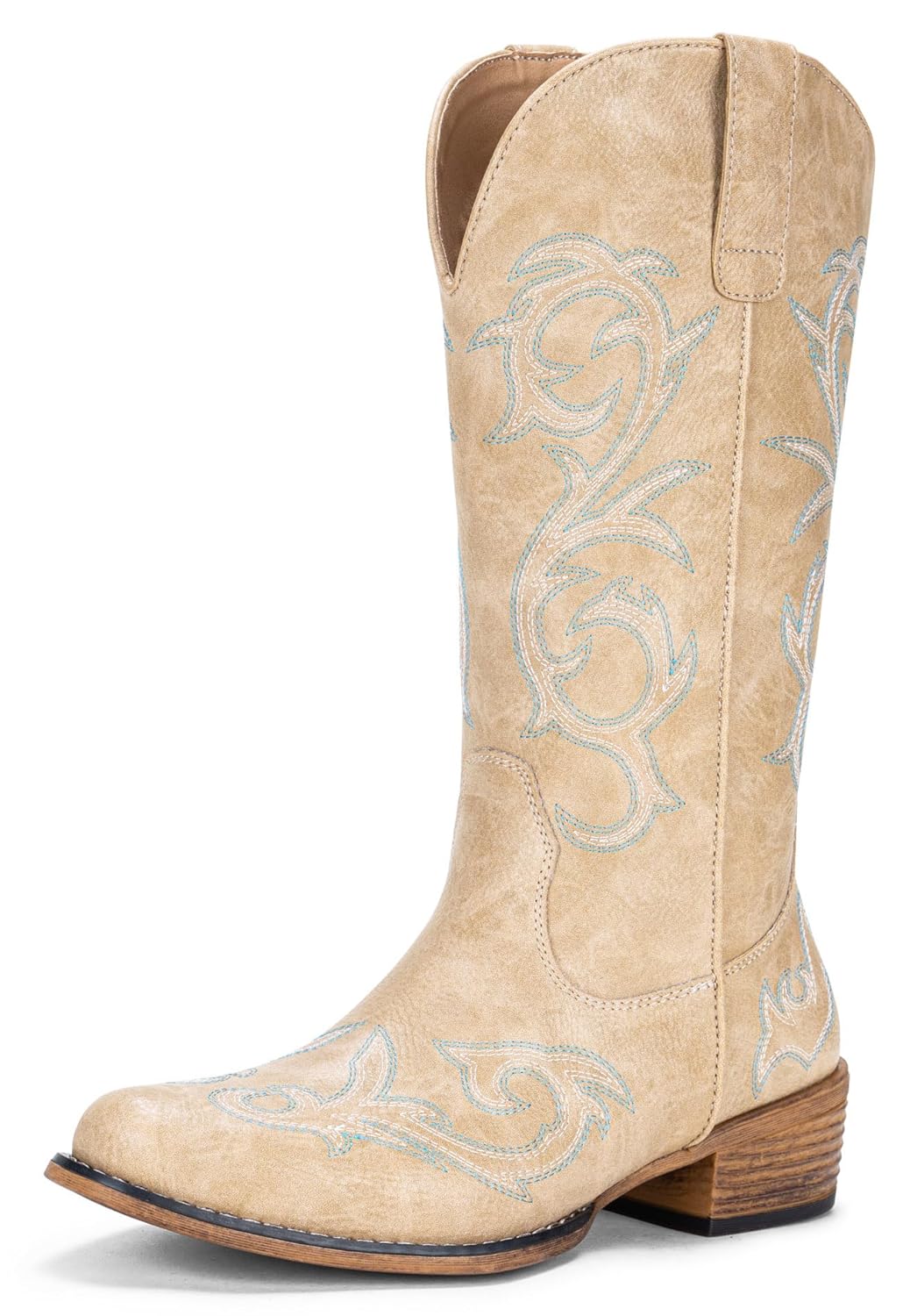 Jeossy 9808 Cowboy Boots for Women Wide Calf Mid Calf Cowgirl Boots with Low Heel Western Shoes with