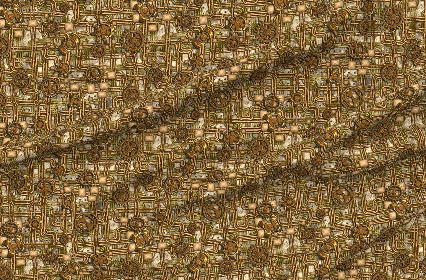 Spoonflower Fabric - Steampunk, Gears, Pipes, Brass, Clockwork, Victorian, Bronze, Fantasy Printed on Minky Fabric by The Yard - Sewing Baby Blankets Quilt Backing Plush