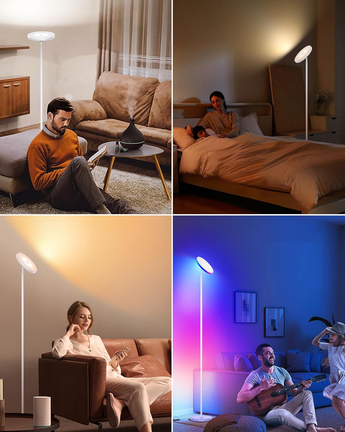 OHLUX Floor Lamps for Living Room, Bright LED Standing Lamp with Remote, Modern Color Changing Tall Lamp with Stepless Dimming, 69" Corner Floor Lamp for Bedroom, Office, RGB White