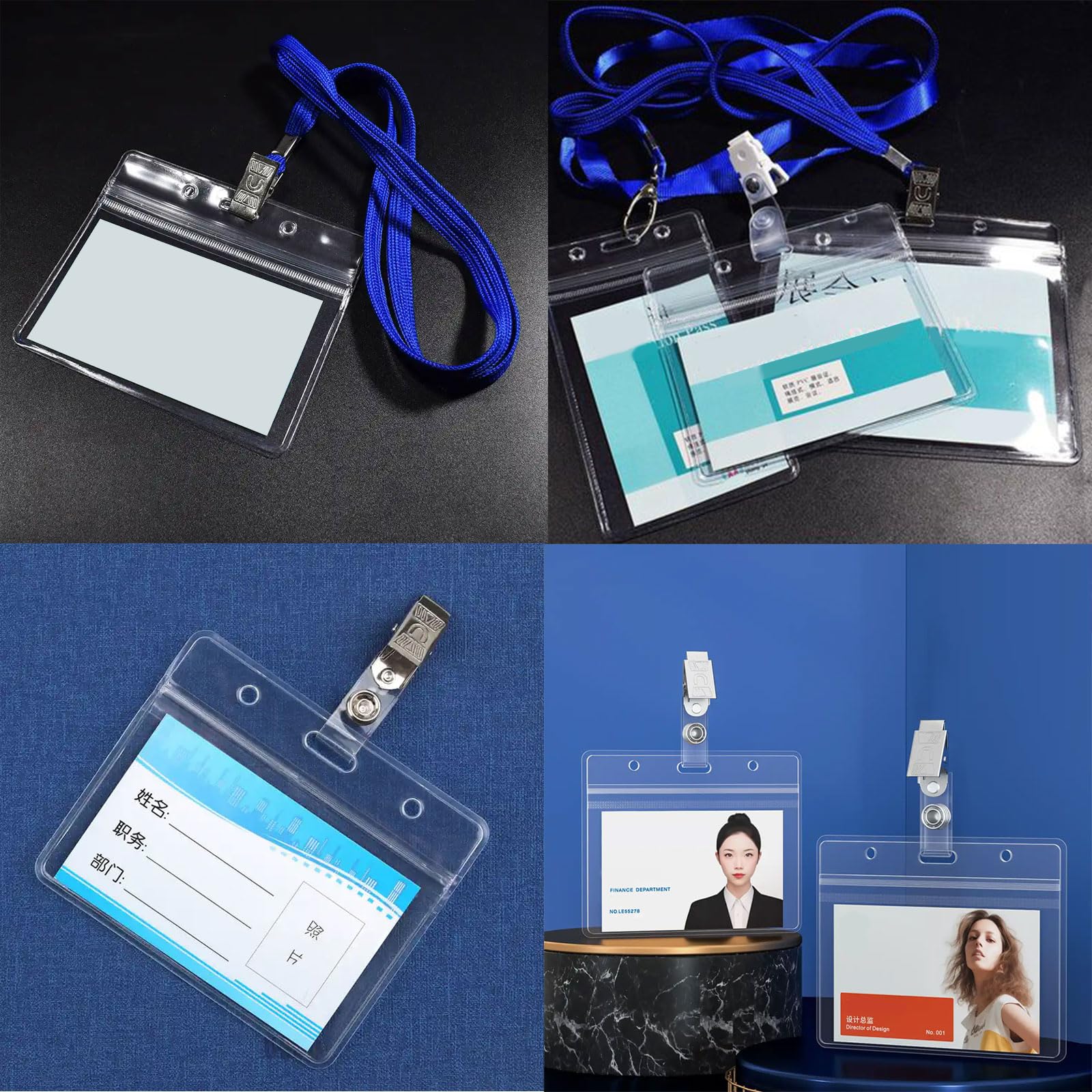 Lot de 100 porte-badges horizontaux transparents pour badge, porte-nom, fournitures scolaires de bureau