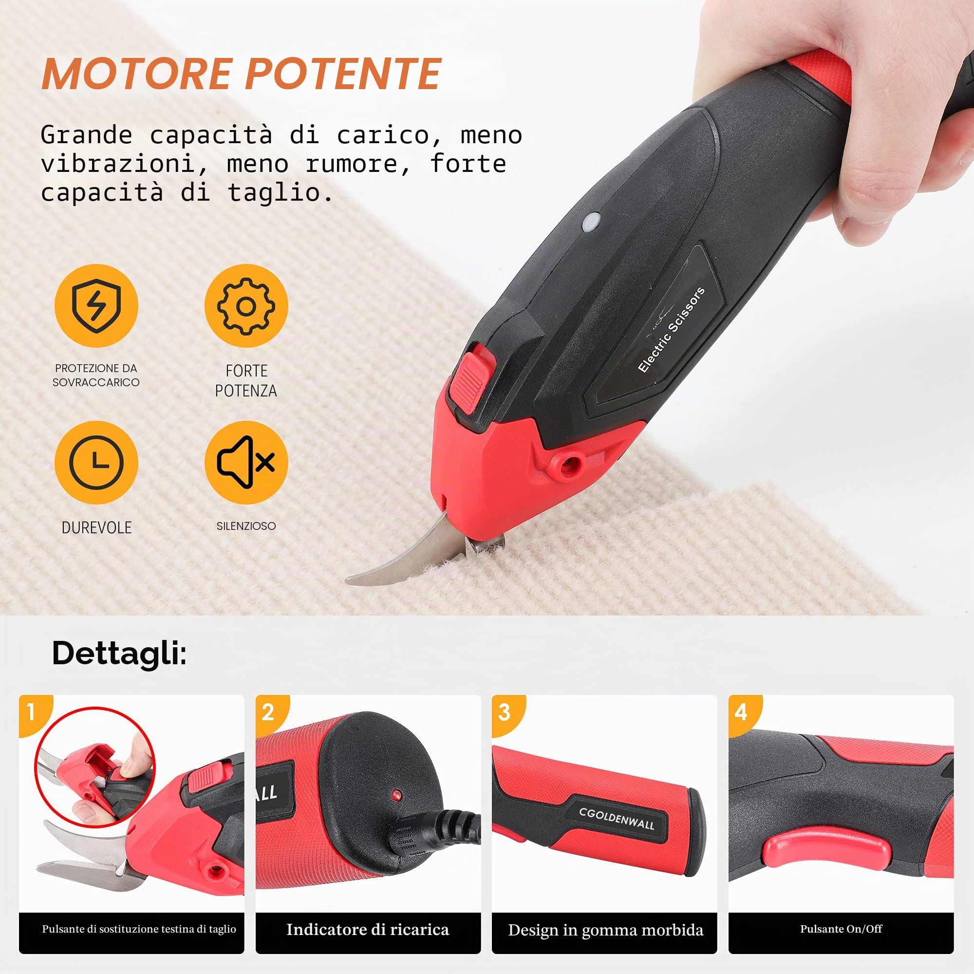 CGOLDENWALL Taglia-Tessuto Elettrico 4V 6mm z 2 Lame Ricambio