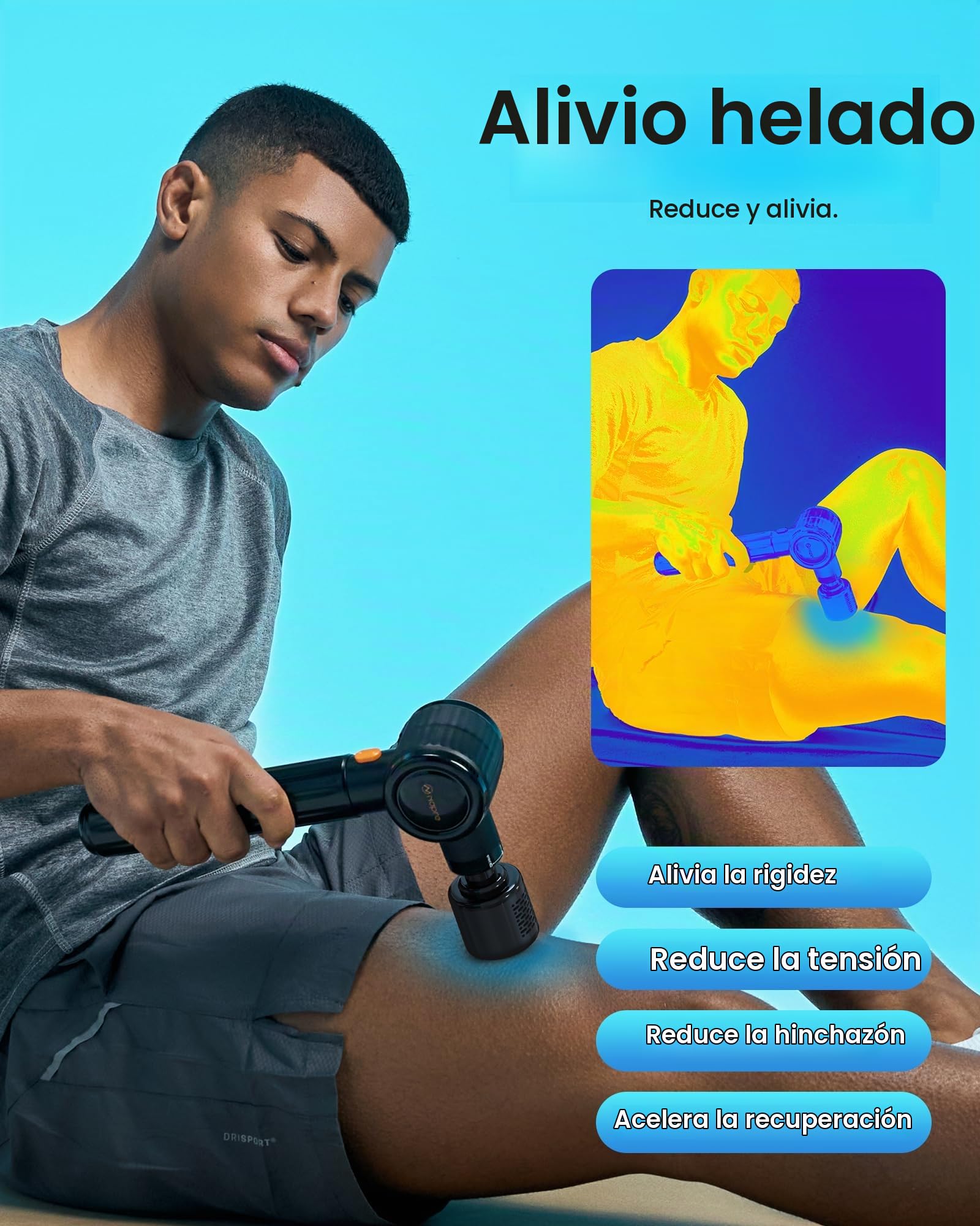 Pistola de Masaje Muscular con Calor y frío,NAPRE Pistola Masaje Muscular Massage Gun con Mango Extensible y 3 ángulos Ajustables, Pistola Masajeadora,Masajeador Muscular Cervical Espalda