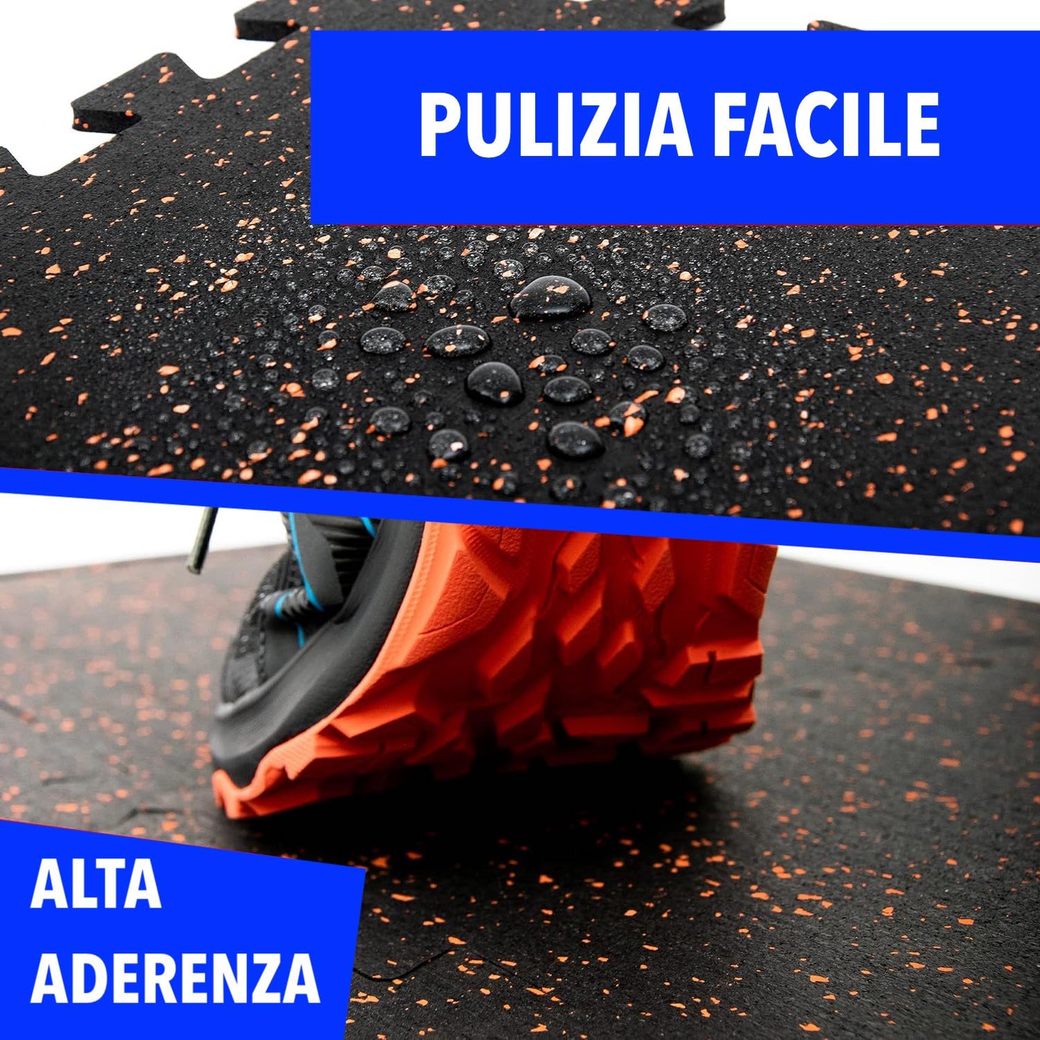 Tappeto Palestra 100% GOMMA alta densità (NO SCHIUMA EVA) Fitness Ginnastica Pavimento Puzzle Protettivo Incastro Tatami Sport Materassino Mattonella Home Gym Manubri (4 Pannelli 50x50 cm)