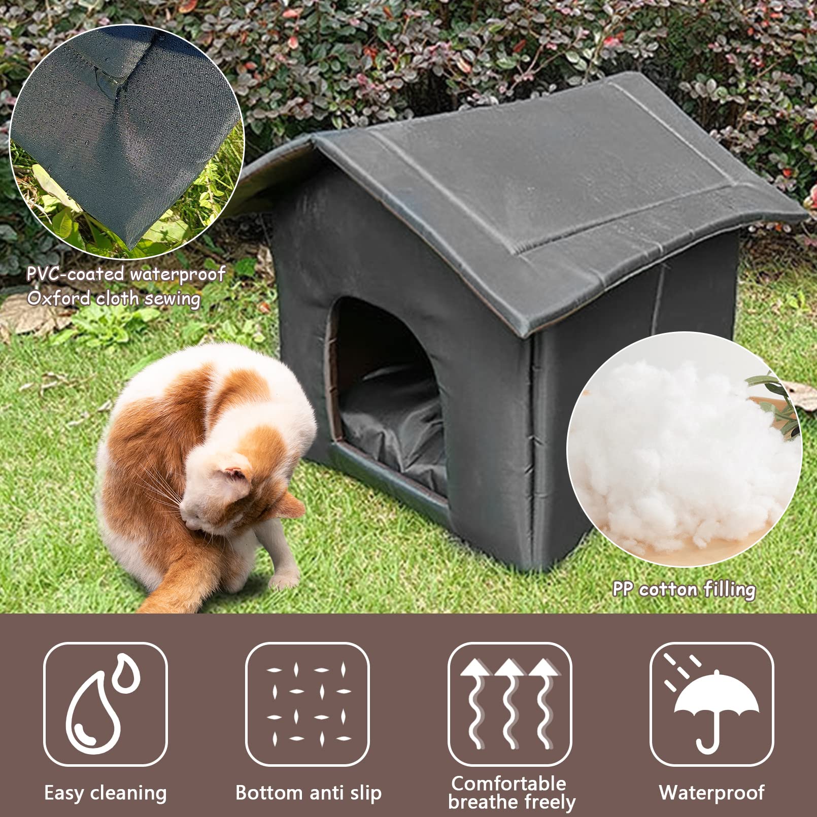Outdoor Cat House With Water-Resistant Roof - Shelter For Feral Or Stray Cats (Medium, Black)