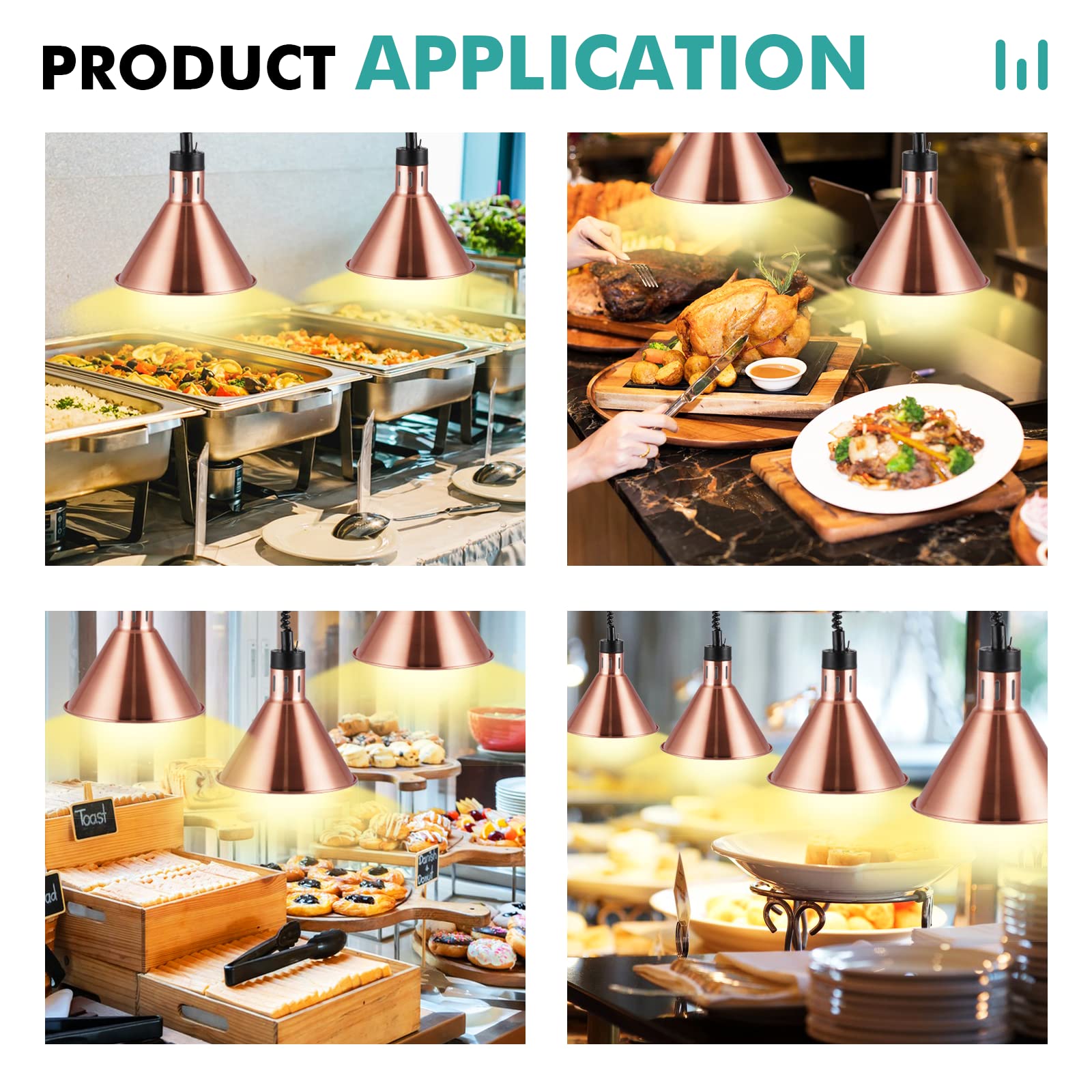 YJINGRUI Lampada a buffet da appendere a buffet, 250 W, per riscaldamento alimentare a buffet, portata 60 – 180 cm, per buffet cucina ristorante (bronzo)