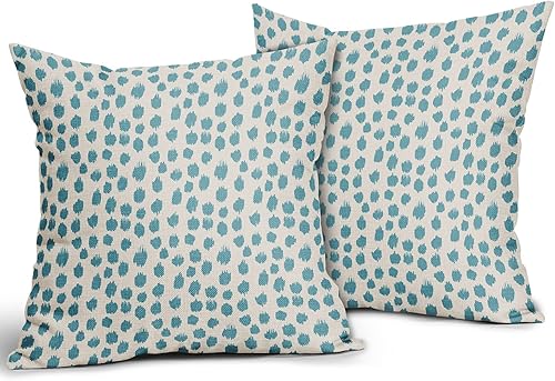 Miniatura 2 de Sweetshow Juego de 2 fundas de almohada color crema aguamarina de 20 x 20 pulgadas, diseño bohemio de lunares, moderno estampado de pinceladas,