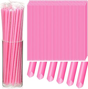 Gerrii 500 Pcs Pink Individually Wrapped Straws Extra Long 6 mm Plastic Drinking Straws Disposable for Party Restaurant Home Milkshakes Coffee Juice Beverage Smoothie 10