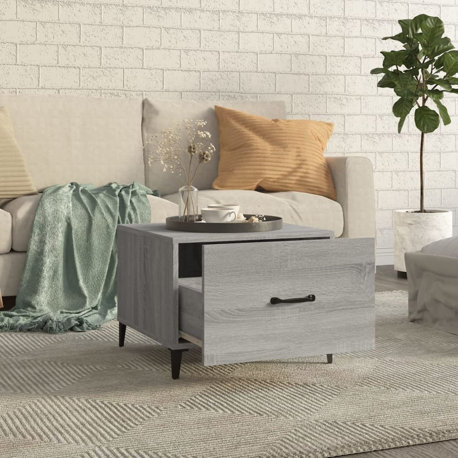Homgoday Tavolino da caffè con gambe in metallo grigio Sonoma 50 x 50 x 40 cm, tavolino da tè per soggiorno, sala d'accoglienza degli ospiti, camera da letto e mobili da ufficio