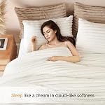 YIKUSH Fluffy Duvet Cover Set Ultra Soft Plush Shaggy Duvet Cover King Size, Warm Flannel Fleece Bed Sets for Winter, 3 Pieces, 1 Duvet Cover & 2 Pillowcases (Striped Pattern, Beige)
