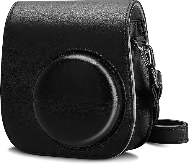 Cpano PU Leather Camera Case Compatible with Instax Mini 11 Instant Camera with Adjustable Strap and Pocket (Black)