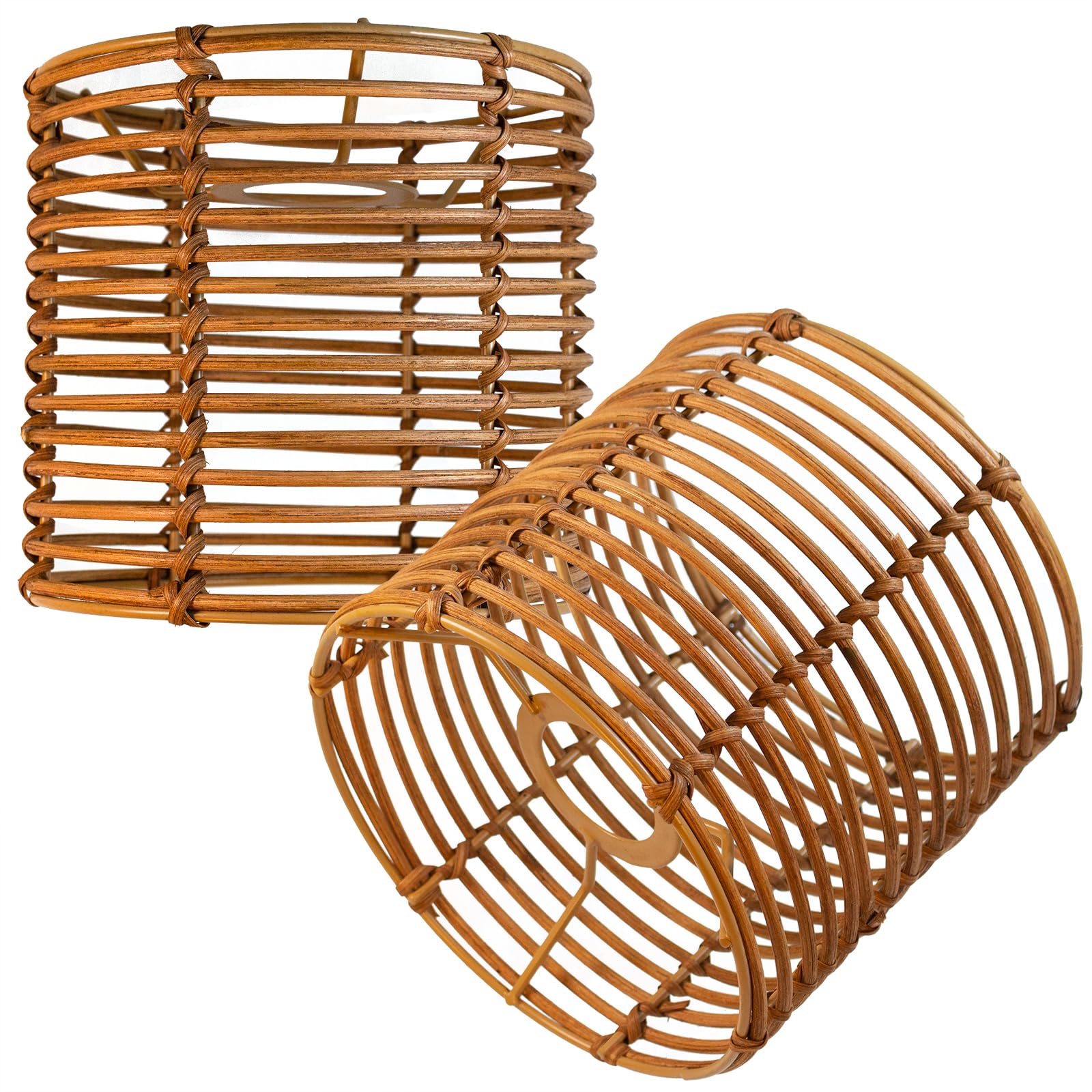 Small Lamp Shade for Wall/Ceiling or Table - 15cm High x 16cm Dia,Woven Lampshade for Floor Lamps,Bedside,Chandeliers (2, Brown Rattan)